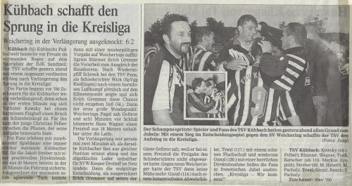 Aufsteiger in die Kreisliga Ost 1998-99 2
